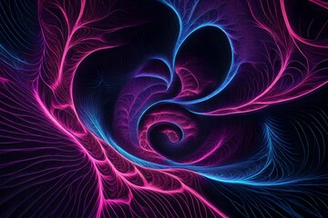 Abstract neon fractal wallpaper with space - Generative Ai  
