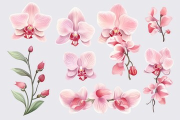 Fototapeta na wymiar Orchid pastel template of flower designs with leaves