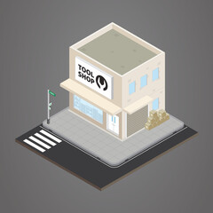 Tool shop building with isometric graphic