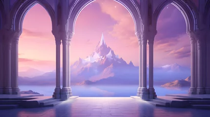 Photo sur Plexiglas Paysage fantastique 3d illustration of dreamland in pink and purple, in moonlight, fantasy, paradise