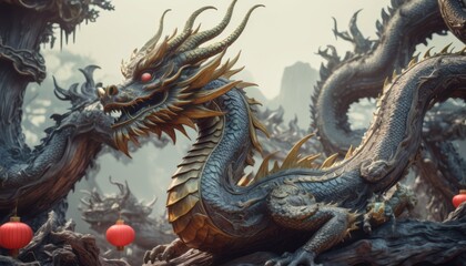Obraz premium Beautiful fantasy dragon. Year of the Dragon according to the eastern horoscope