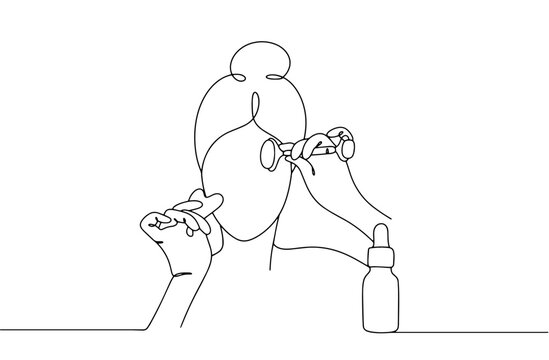 woman using facial roller, line art clip art preview