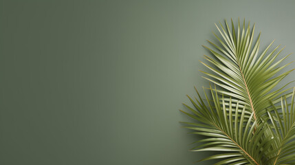 Simple green background decorated with a palm leaf