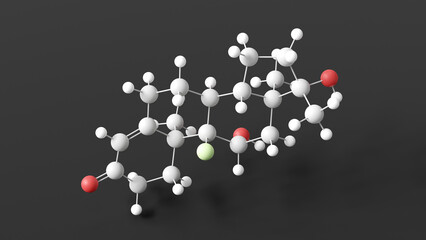 fluoxymesterone molecular structure, anabolic steroid, ball and stick 3d model, structural chemical formula with colored atoms