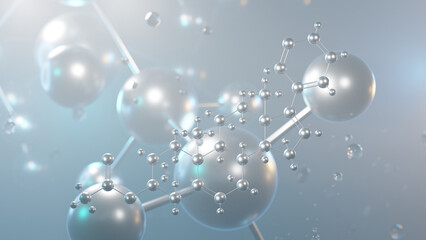 abiraterone acetate molecular structure, 3d model molecule, zytiga, structural chemical formula view from a microscope
