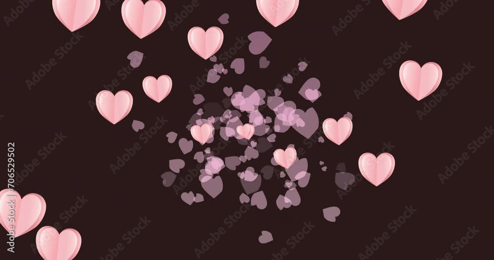 Wall mural Animation of multiple pink hearts on black background