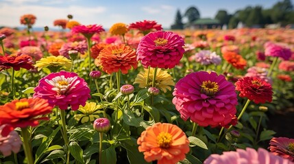 Obraz premium Late Summer Zinnia Field Radiance - AI Generated