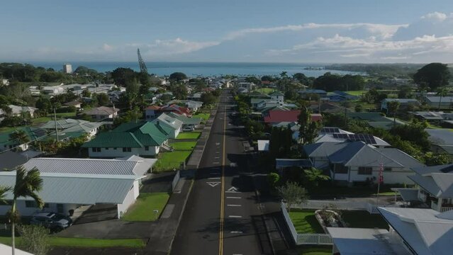 flying forward over Haiti Street in Hilo Hawaii