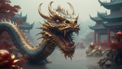 Fototapeta premium Beautiful fantasy dragon. Year of the Dragon according to the eastern horoscope
