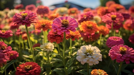 Late Summer Zinnia Field Radiance - AI Generated