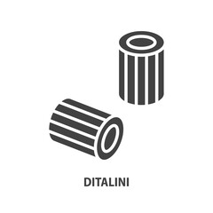 Ditalini glyph icon. Italian pasta symbol. Vector illustration.