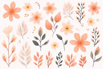 Peach pastel template of flower designs with leaves and petals 