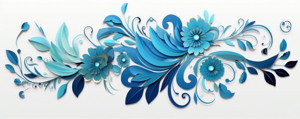 Fototapeta na wymiar Peacock blue pastel template of flower designs with leaves and petals 
