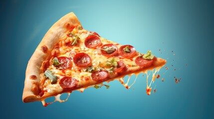 Pizza flying on a blue background