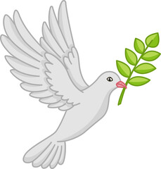 Flying Dove with Olive Branch. Vector Illustration of Bird. Peace Dove