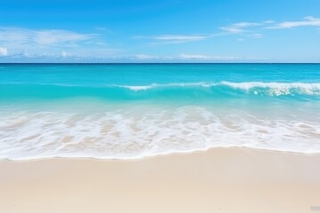 Fototapeta na wymiar Wave Washing Onto Sandy Beach Shore in Summer Seascape Scene
