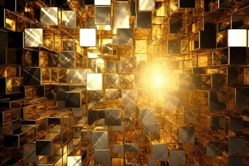 Golden Cube Pattern With Sunlight Streaming Through