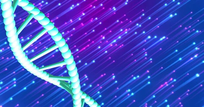 Animation of dna strand spinning with copy space over blue and black background
