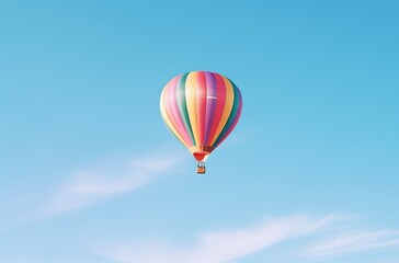 Fototapeta na wymiar Hot Air Balloon Flying Through Blue Sky, Adventure in the Clear Atmosphere