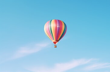 Fototapeta premium Hot Air Balloon Flying Through Blue Sky, Adventure in the Clear Atmosphere