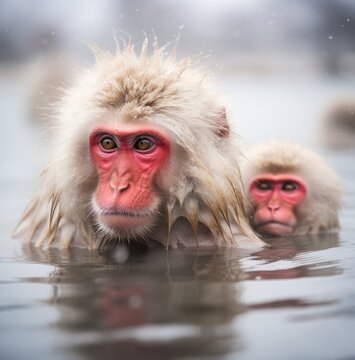 Monkeys Swimming in Water, Playful Primates Enjoying a Dip