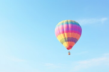 Fototapeta na wymiar Colorful Hot Air Balloon Soaring Through a Blue Sky