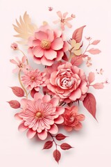 Pink pastel template of flower designs with leaves and petals 
