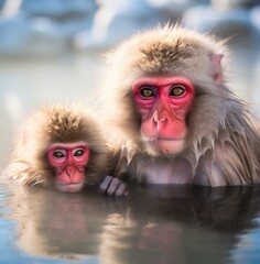 Monkeys Sitting on Top of Body of Water