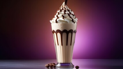 Milkshake with chocolate on a purple background