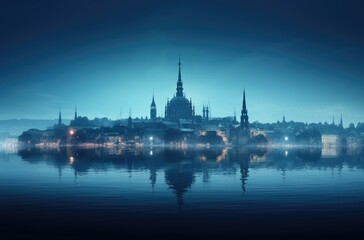 Obraz premium Night View of City Across Water
