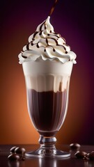 Milkshake with chocolate on a brown background