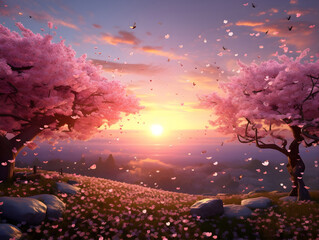 Fototapeta premium Wonderful Springtime Oriental Far Eastern Scenery AI Artwork