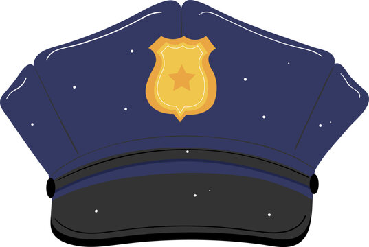 Illustration of a police officer s cap with a gold badge and a star. Cartoon style law enforcement hat vector illustration.