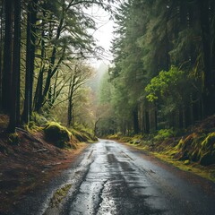 Obraz premium Road in beautiful forest.