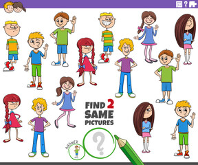 find two same cartoon girls and boys teen character activity