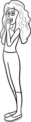 cartoon funny young woman character coloring page