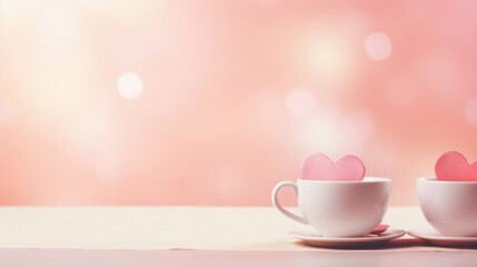 Fototapeta na wymiar Coffee cup with heart shape on pastel bokeh background.