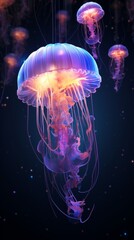 Fototapeta premium Neon Jellyfish 3D wallpaper