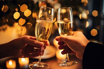 A close-up of clinking champagne glasses, capturing the effervescence of love and the joy of celebrating special moments together