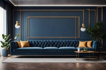 modern creative living room interior design backdrop ideas concept house beautiful background elevation of sofa with decorative photo paint frame full wall background,ai generate  