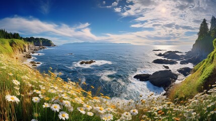 Fototapeta na wymiar Coastal Summer Wildflower Extravaganza - AI Generated