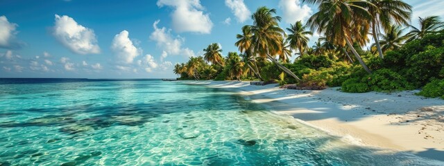 Palm trees on the beach on a tropical island in the Maldives