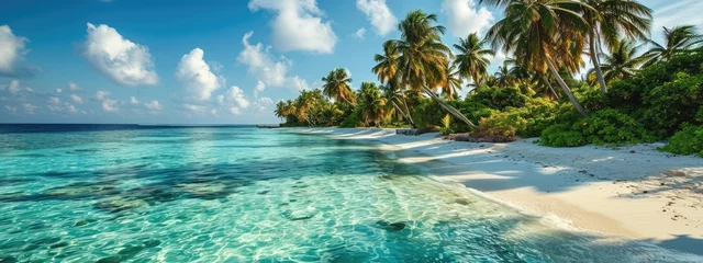 Rolgordijnen Palm trees on the beach on a tropical island in the Maldives © Simone