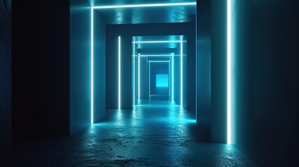 3d render, abstract minimalist green geometric background. Bright neon light going through the vertical slot. Doorway portal glowing in the dark. Generative Ai