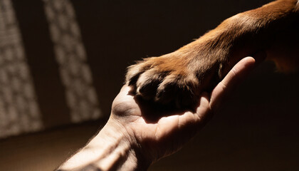 Dog's paw in human's hand