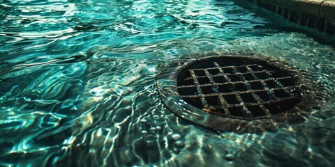 Underground drain in a swimming pool.