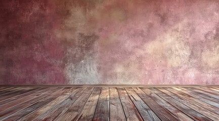 Winning the contest: Empty room with brown walls, wooden floor, and textured surfaces in chalky, ceramic style