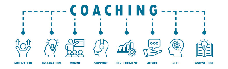 Coaching banner web icon vector illustration concept with icon of motivation, inspiration, coach, support, development, advice, skill, and knowledge