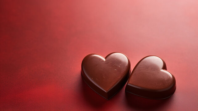 Close-up image capturing heart-shaped chocolates placed on a table, a delightful setup for the day of love and friendship.