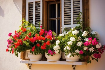 Design a wooden window with multiple tiers to accommodate flower pot